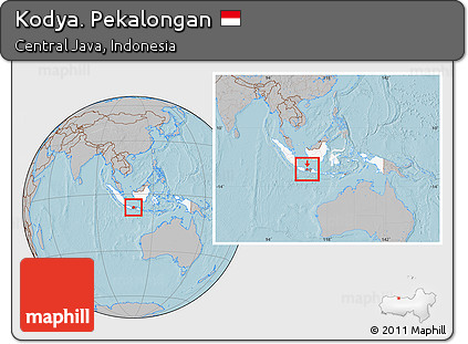 Gray Location Map of Kodya. Pekalongan, highlighted country, highlighted parent region, within the entire country, hill shading
