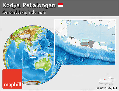 Physical Location Map of Kodya. Pekalongan, highlighted country, highlighted parent region