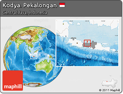 Physical Location Map of Kodya. Pekalongan, highlighted country, highlighted parent region
