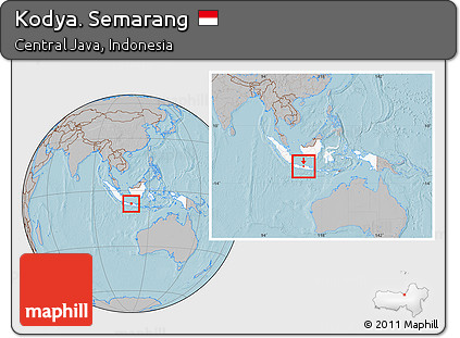 Gray Location Map of Kodya. Semarang, highlighted country, within the entire country, hill shading