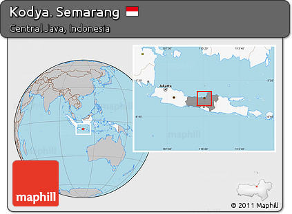 Gray Location Map of Kodya. Semarang, highlighted country, highlighted parent region