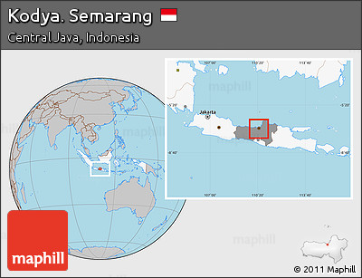 Gray Location Map of Kodya. Semarang, highlighted country, highlighted parent region