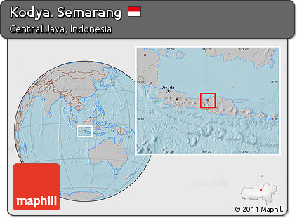 Gray Location Map of Kodya. Semarang, hill shading