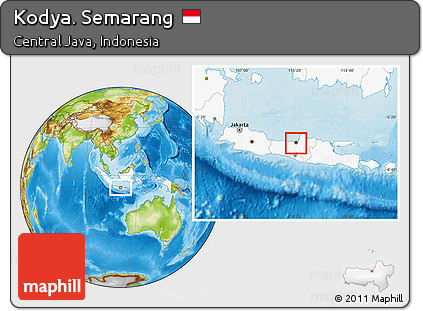 Physical Location Map of Kodya. Semarang, highlighted country