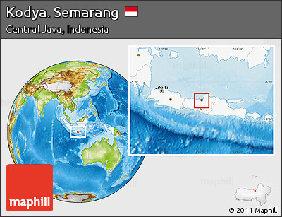 Physical Location Map of Kodya. Semarang, highlighted country