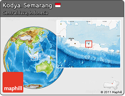 Physical Location Map of Kodya. Semarang, highlighted country