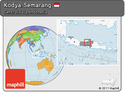 Political Location Map of Kodya. Semarang, highlighted country, highlighted parent region
