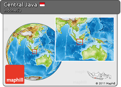 Physical Location Map of Central Java, within the entire country