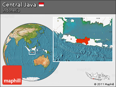 Satellite Location Map of Central Java, highlighted country