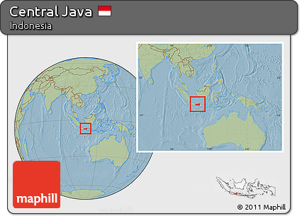 Savanna Style Location Map of Central Java, within the entire country, hill shading