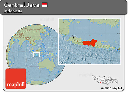 Savanna Style Location Map of Central Java, hill shading