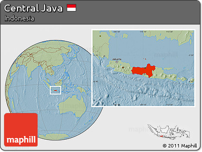 Savanna Style Location Map of Central Java, hill shading