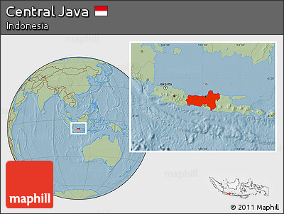 Savanna Style Location Map of Central Java, hill shading