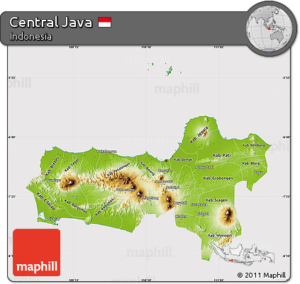 Physical Map of Central Java, cropped outside