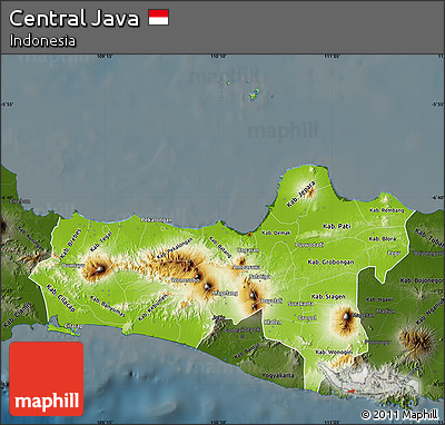 Physical Map of Central Java, darken