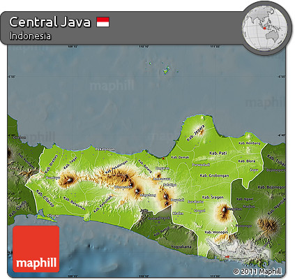 Physical Map of Central Java, darken