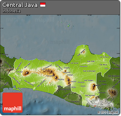 Physical Map of Central Java, darken