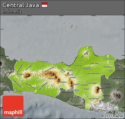 Physical Map of Central Java, darken, semi-desaturated