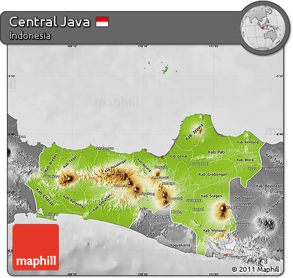 Physical Map of Central Java, desaturated