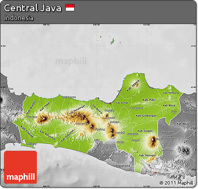 Physical Map of Central Java, desaturated