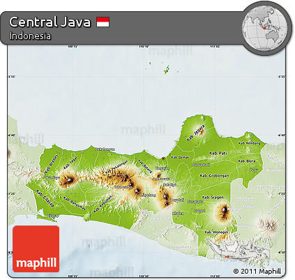 Physical Map of Central Java, lighten