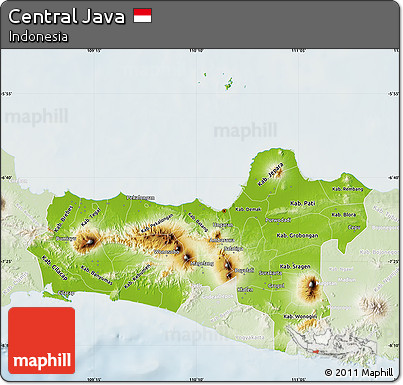 Physical Map of Central Java, lighten
