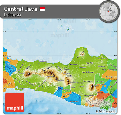 Physical Map of Central Java, political outside
