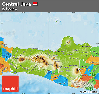 Physical Map of Central Java, political outside