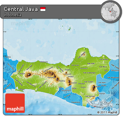 Physical Map of Central Java, political shades outside