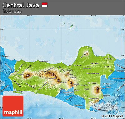 Physical Map of Central Java, political shades outside