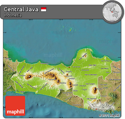 Physical Map of Central Java, satellite outside