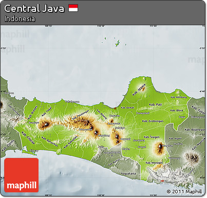 Physical Map of Central Java, semi-desaturated