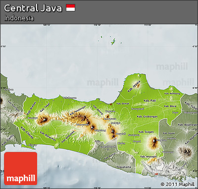Physical Map of Central Java, semi-desaturated