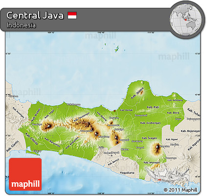 Physical Map of Central Java, shaded relief outside