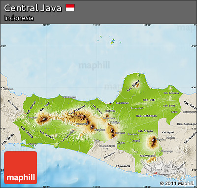 Physical Map of Central Java, shaded relief outside