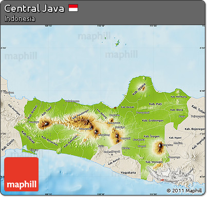 Physical Map of Central Java, shaded relief outside