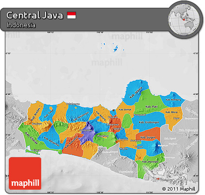 Political Map of Central Java, lighten, desaturated