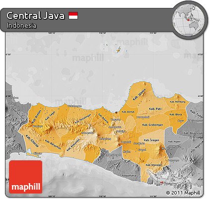 Political Shades Map of Central Java, desaturated