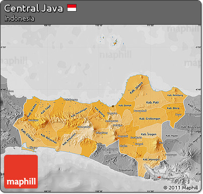 Political Shades Map of Central Java, desaturated