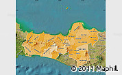 Political Shades Map of Central Java, satellite outside