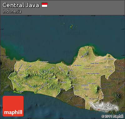 Satellite Map of Central Java, darken