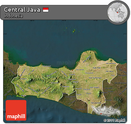 Satellite Map of Central Java, darken