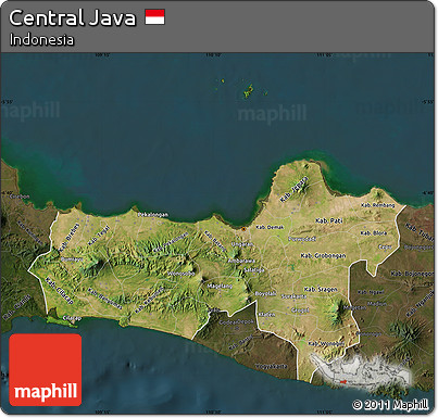 Satellite Map of Central Java, darken
