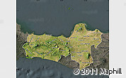 Satellite Map of Central Java, darken, semi-desaturated