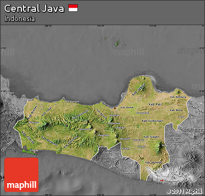 Satellite Map of Central Java, desaturated