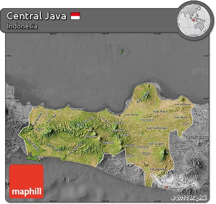 Satellite Map of Central Java, desaturated