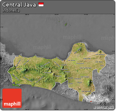 Satellite Map of Central Java, desaturated