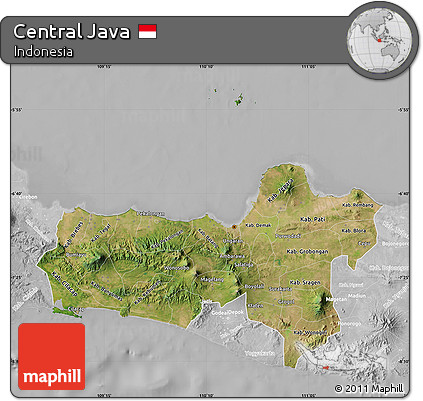 Satellite Map of Central Java, lighten, desaturated