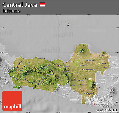 Satellite Map of Central Java, lighten, desaturated