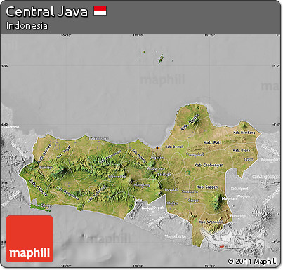 Satellite Map of Central Java, lighten, desaturated